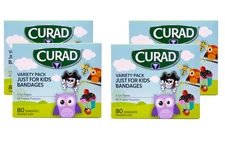 4 Pack Curad Kids Bandages 4 Themes Plastic Bandages Variety of Sizes 80 Count