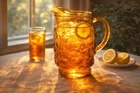Vintage Anchor Hocking Amber Rainflower Glass Pitcher Ice Lip Mid Century