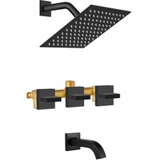 3 Handle Tub Shower Faucet with Tub Spout,8-inch Rainfall Bathtub Rain Shower...