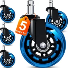 Office Chair Wheels for Casters - 3" Rubber Wheels for Computer Gaming Desk C