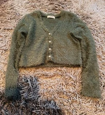 Jolie Fuzzy Green Women's Cardigan Sweater Sz S