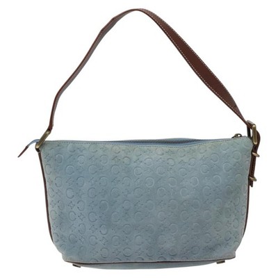 バッグ CELINE C MACADAM SUEDE SHOULDER BAG CELINE C Macadam Canvas Shoulder Bag Suede Leather Blue Gold Auth
