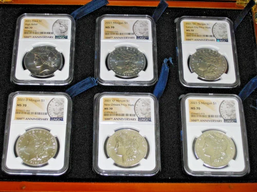 2021 Morgan & Peace Silver Dollars NGC MS70 - 6 Coin Set P,D,S,O,CC,Peace