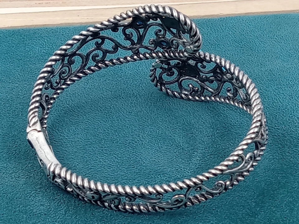 Carolyn Pollack Hinged Sterling Silver Bracelet w. Turquoise Stones: 7" Interior - Image 3 of 4