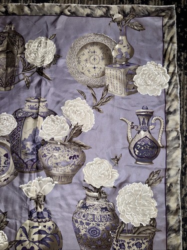 Carlisle VTG Purple Floral 100% Silk Square Scarf 34" Orient Tea Vases Floral - Picture 4 of 7
