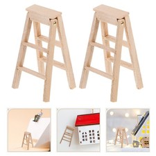 3pcs Miniature Ladder Mini Foldable Wooden Step Ladder Fairy Furniture Ladder