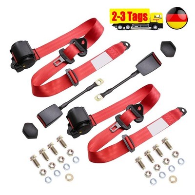 2x 3 Punkt Automatikgurt Sicherheitsgurt Rot m Gurtpeitsche mit E Prüfung DE