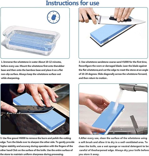 Knife Sharpening Stones Non Slip Base Angle Guide 6000 1000 Grit Side 5 In 1 NEW - Picture 5 of 9
