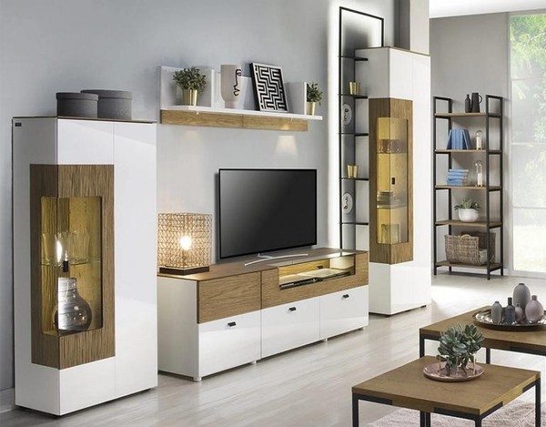 LuxuriöSes Wohnwand Tv-Lowboard 2X Vitrine Komplett Wohnzimmer Set 5Tlg-image