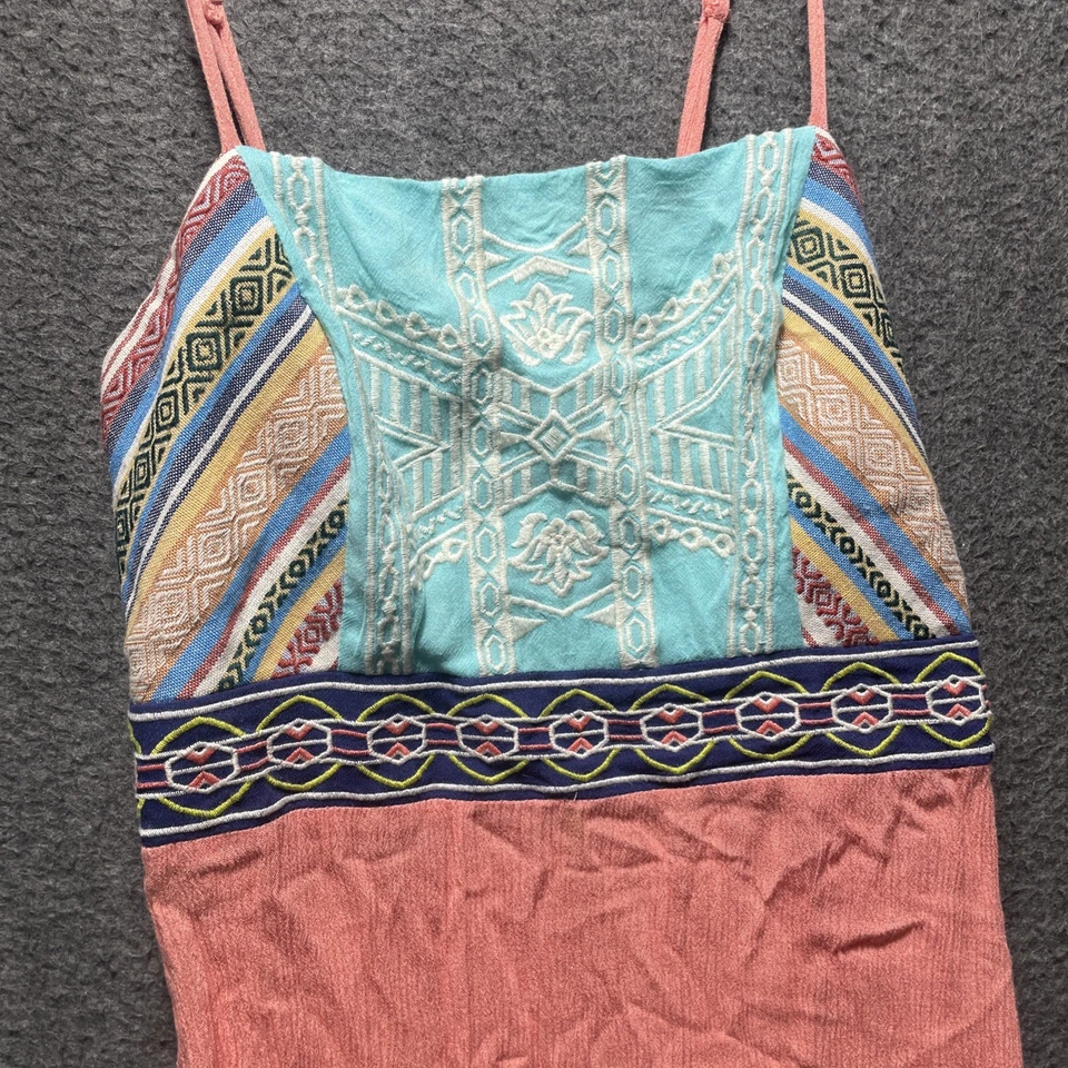 Flying Tomato Dress Womens Small Multi Embroidered Bodice Coral Maxi Dress Boho - Image 3 of 4