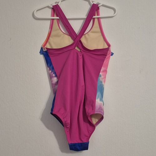 Girls Lands' End Crisscross One Piece Swimsuit Blue Pink Orange Tie Dye Size 6 - Picture 2 of 5
