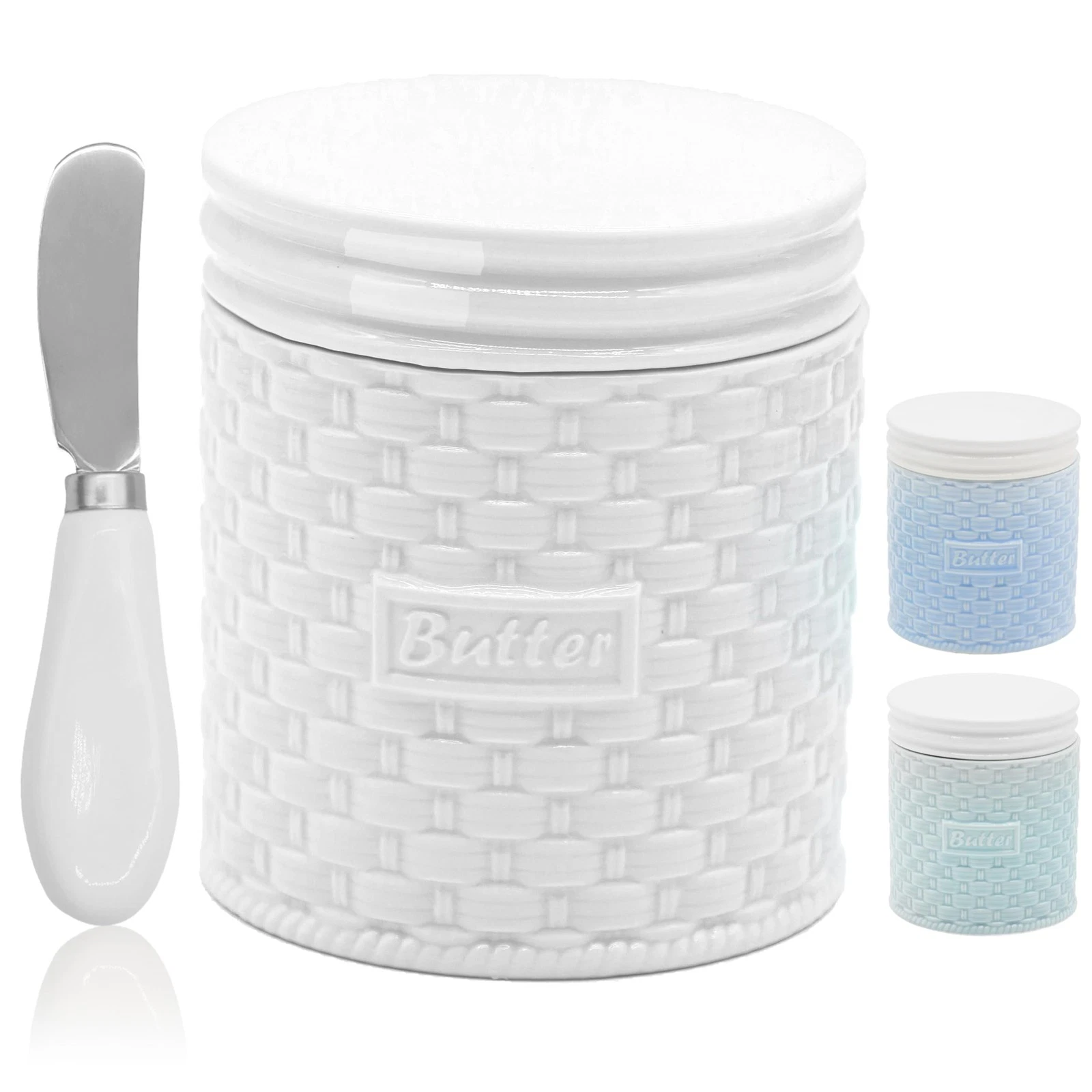 BAENOSE Ceramic Butter Crock, French Dish 3.5"L x 3.5"W x 4"H, White