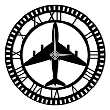 Metal Wall Art Clock, Airplane Design for Living Room, Office, Silent Clock