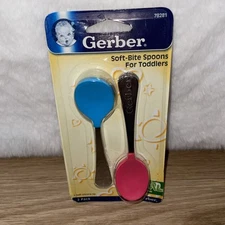 Vintage 2004 Gerber Soft Bite Spoons for Toddlers Blue Pink NOS NEW