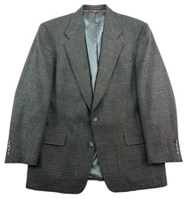 vtg 90s Hart Schaffner Marx 42R green plaid tweed blazer jacket sport suit coat
