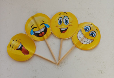Partypicker, Fingerfood, Smiley, 100 Stk, Naturholz + Papier, sauber eingetütet