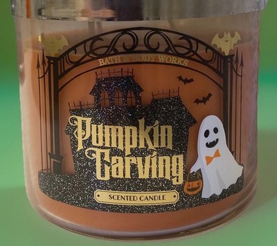 New Bath & Body Works Halloween Pumpkin Carving 3-Wick Candle w/Decorative Lid 
