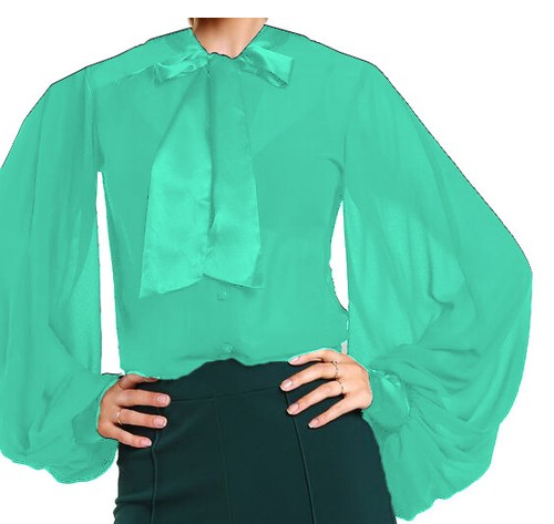 Chiffon Sheer Top Balloon Sleeve Blouse Size Long Sleeve Short Crop Mesh Top C47 - Picture 26 of 29