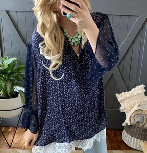3X-NWT-128-Lucky-Brand-Plus-Size-Blue-Floral-Chiffon-Peasant-Blouse-Top-Women-039-s