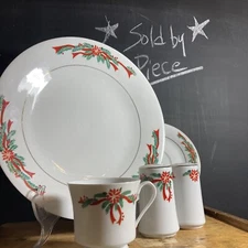 Tienshan Fine China Christmas Poinsettia Ribbon Dinnerware