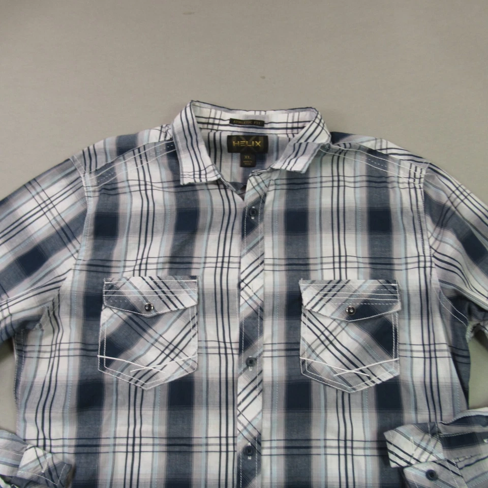 Camisa Helix Para Hombre XL Manga Corta Ligera A Cuadros Bolsillo Abotonado Foto 3 de 4