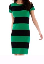 Mango MNG Suit Collection Green Knit Horizontal Striped Sweater Dress Size M
