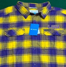 New Mens XL COLUMBIA CLG FLARE GUN PLAID FLANNEL LONG SLEEVE SHIRT LSU TIGERS