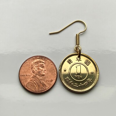 1949 Japan 1 Yen coin earrings Japanese orange blossom flower