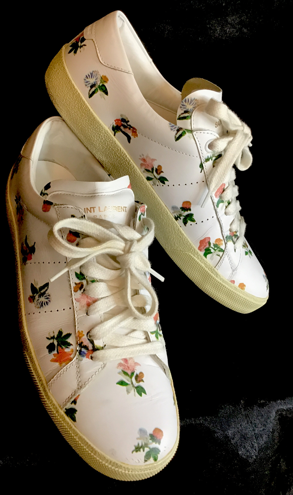 Sneaker basse Saint Laurent stampa floreale bianca stringate in pelle taglia 39