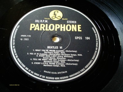BEATLES VI ULTRA RARE PARLOPHONE LP Black w/Yellow Label GREAT