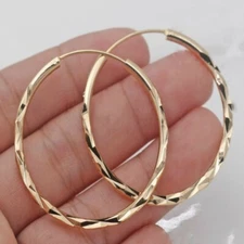 Womens 18k Yellow Gold Filled Diamond Cut 40mm Round Hoop Endless Earrings #E369