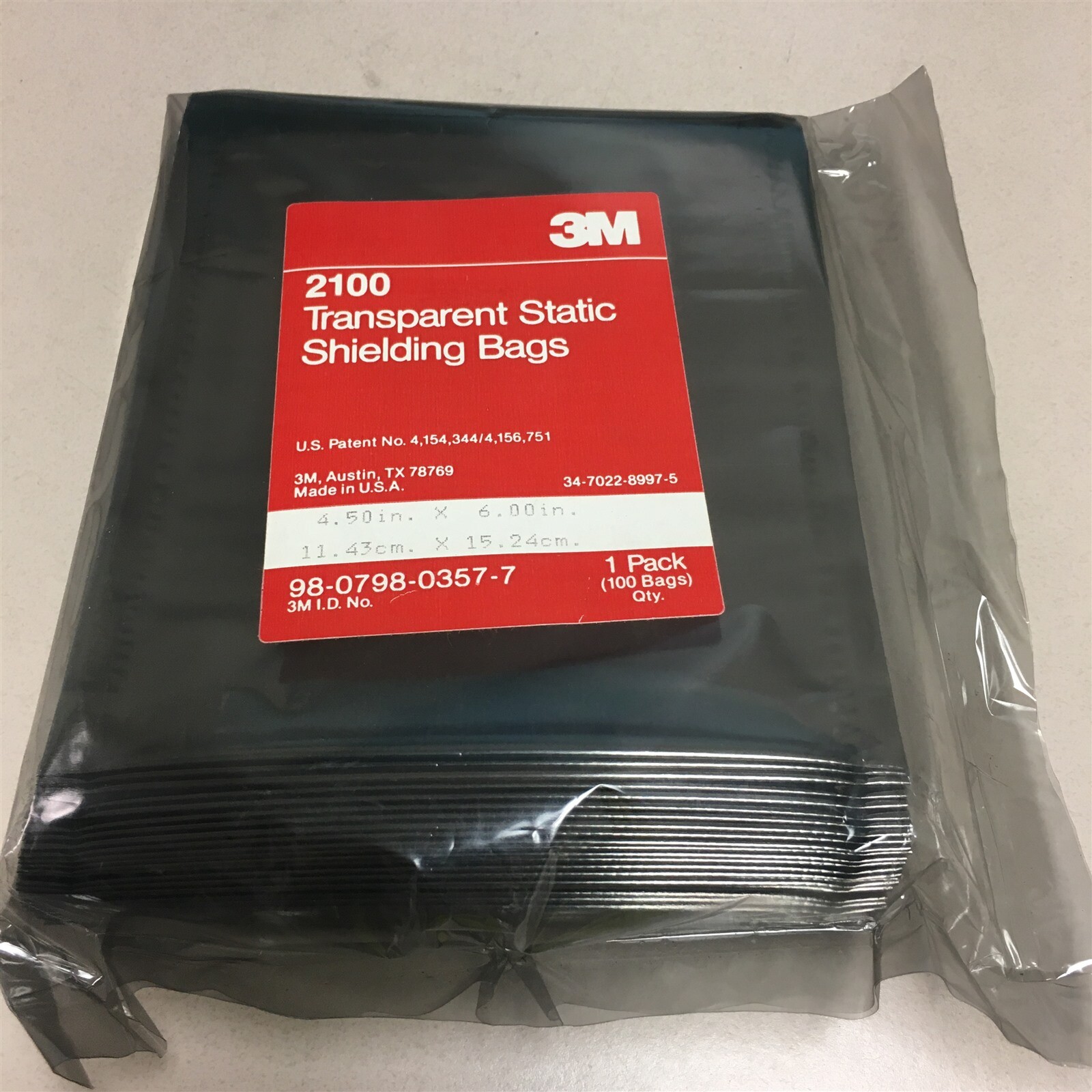 NEW 3M 2100 4.5" X 6" TRANSPARENT STATIC SHIELDING BAGS 100 BAG PACK Q6