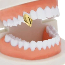 Single Tooth Fang Grillz Silver/14K Gold Plated Grill Cap Vampire Canine Dental