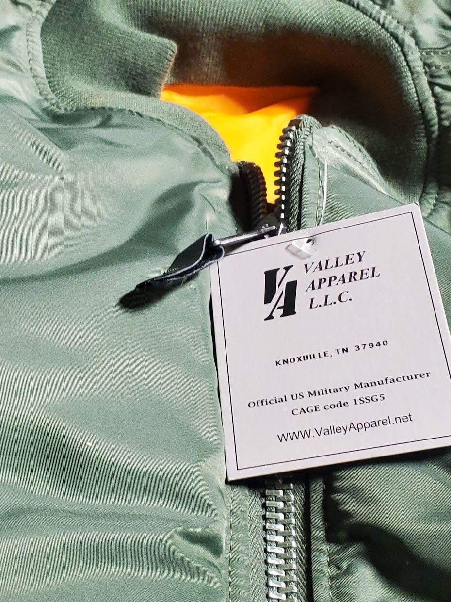 Made in USA MA1 VALLEY APPAREL US Army Pilot Flight Military Bomber AF