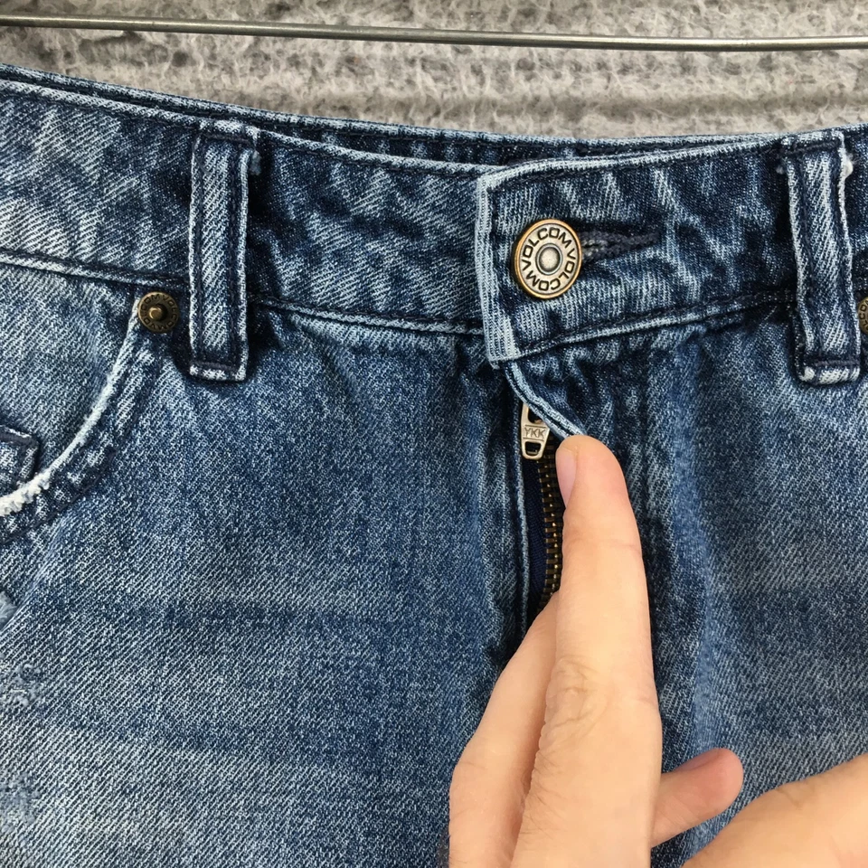 Volcom Cut-Off Shorts Womens 7 (actual 30x2) Blue Denim Mid Rise Distressed Zip - Image 3 of 4