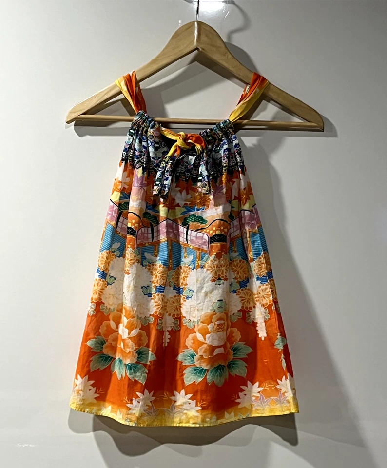 Vestido CAMILLA Niños $249 4YO Niña Naranja Tropical Floral Algodón, Cristal, Cuentas Foto 4 de 4
