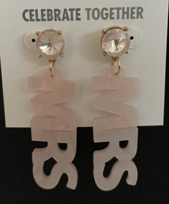 Bride Earrings Mrs  Wedding Gold Jewelry Costume Newlywed Proposal Engagement