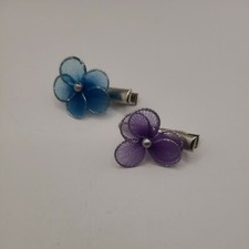 Flower Hair Clips On Alligator Clips Blue And Purple