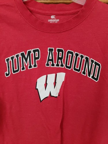 Men's JUMP AROUND Wisconsin Badgers Colosseum Red T-Shirt Sz. L - Picture 2 of 6