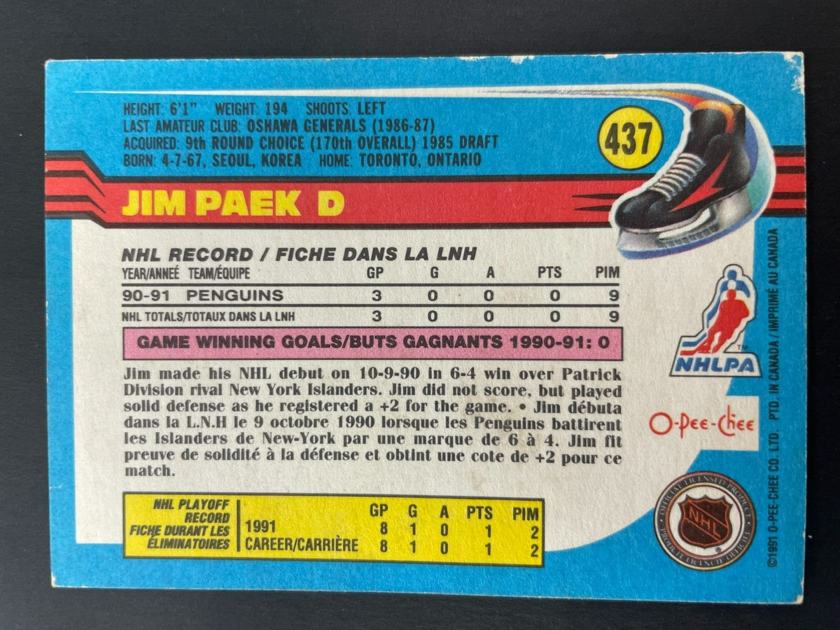 Jim PAEK 1991-92 O-Pee-Chee Top Prospect Hockey #437 Pittsburgh