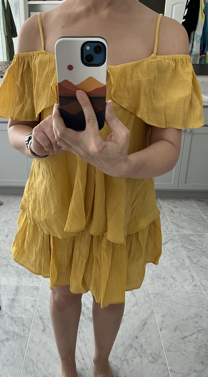 h&m yellow off shoulder dress Women's Neon yellow Textured Off-the-shoulder Dress