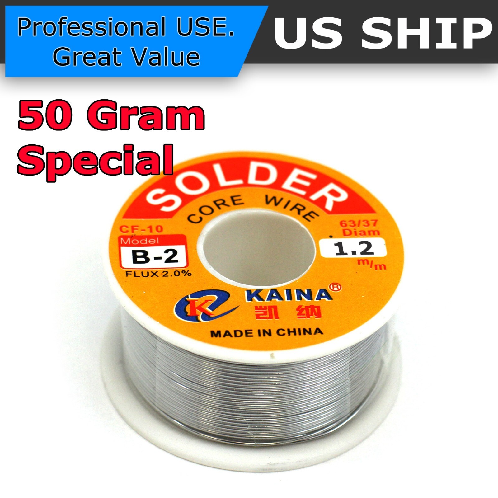 63-37 Tin Rosin Core Solder Wire - 1.0mm/.031" Diameter, 50g Roll, 1.7% Flux, Melting Point 361-374°F