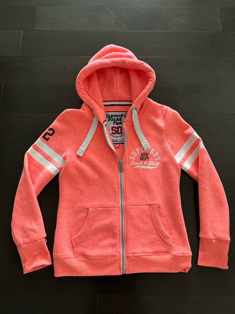 SUPERDRY TRACK FIELD FULL ZIP HOODIE SWEATSHIRT CORAL SNOWY M US