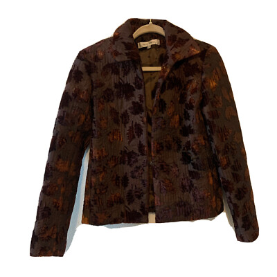 Harve Benard Blazer 4 Brown Leaf Printed Textured Long Sleeve Jacket