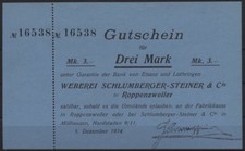 [18487] - NOTGELD ROPPENZWEILER (dziś: Roppentbliller), tkactwo Schlumberger-St