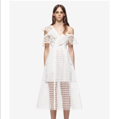 self-portrait Lace Frill Asymmetric Cold shoulder Midi Dress uk size 6 $995 | eBay self-portrait Lace Frill Asymmetric Cold shoulder Midi Dress uk size 6 $995 | eBay