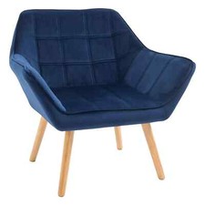 Luxe Velvet-Feel Accent Chair with Wide Arms Slanted Back Wood Legs Blue