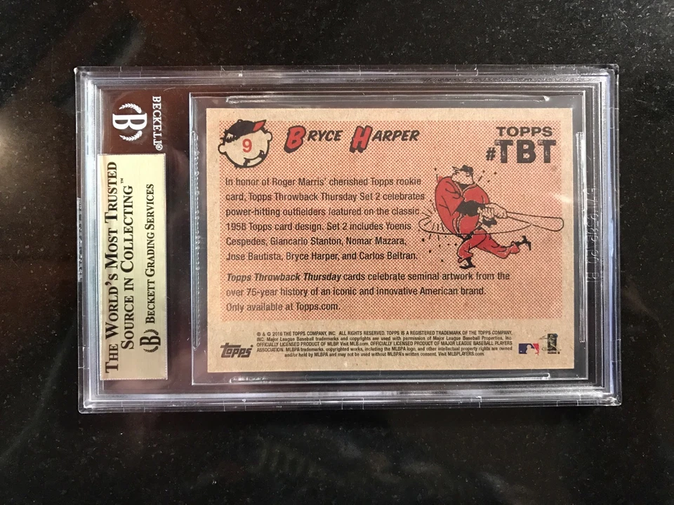 2016 Topps Throwback Thursday 1958 Topps #9 - 730 MADE - Bryce Harper BGS 9.5 - Image 2 of 2
