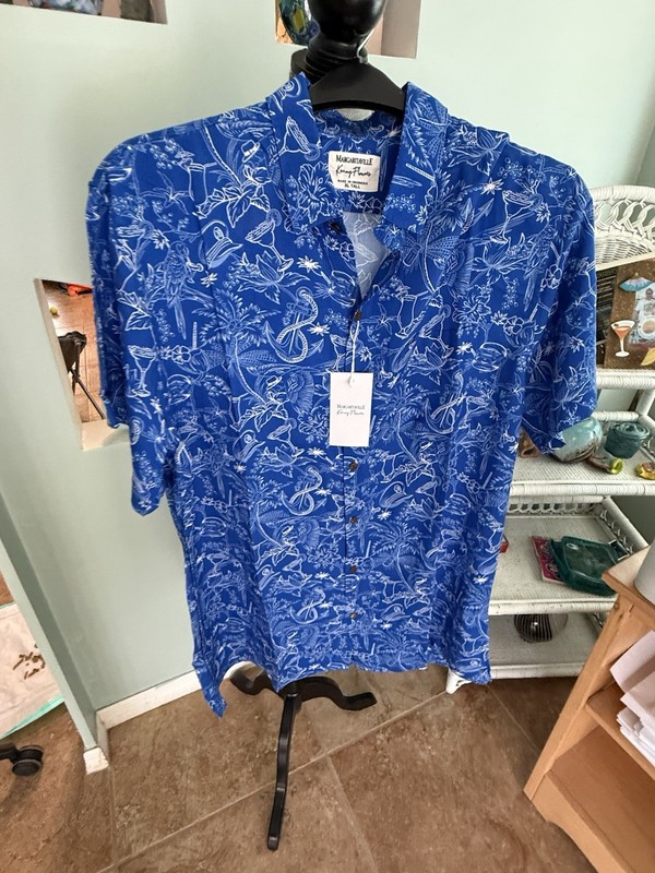 Margaritaville By Kenny Flowers Shirt Mens XLT Blue Floral Button-Up Rayon NWT