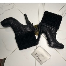 2010s Dior Black Quilted Heeled Boots with Pl...
